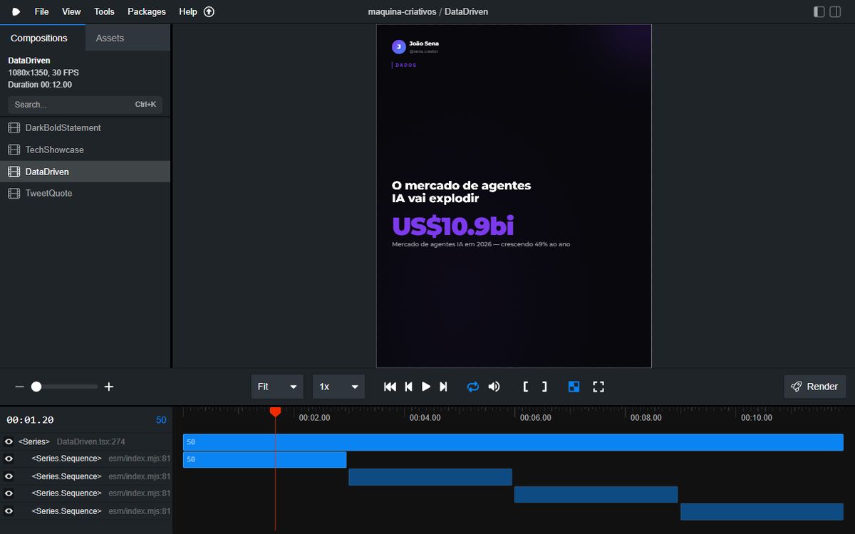 Render timeline of a data-driven reel